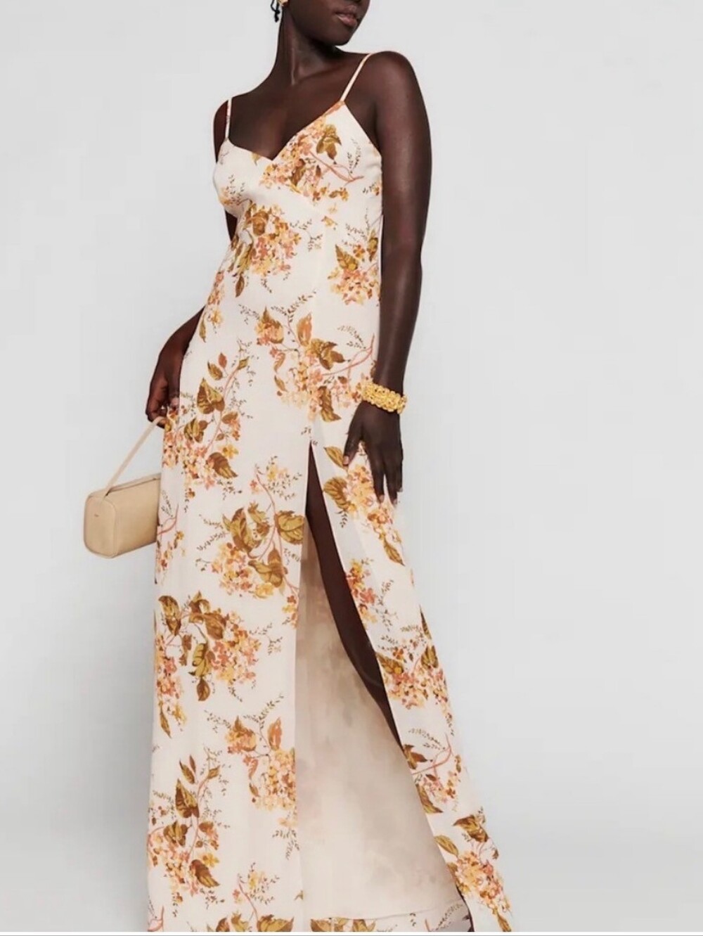 NWT Reformation Floral Slip Maxi Dress Ivory Mustard Size 20 Wedding Guest